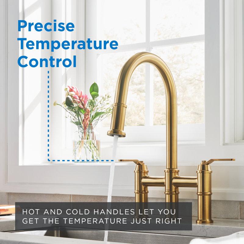 Wayfair Kinzie 2-Handle Bridge Kitchen Faucet With Pull-Down Sprayer D434437BB