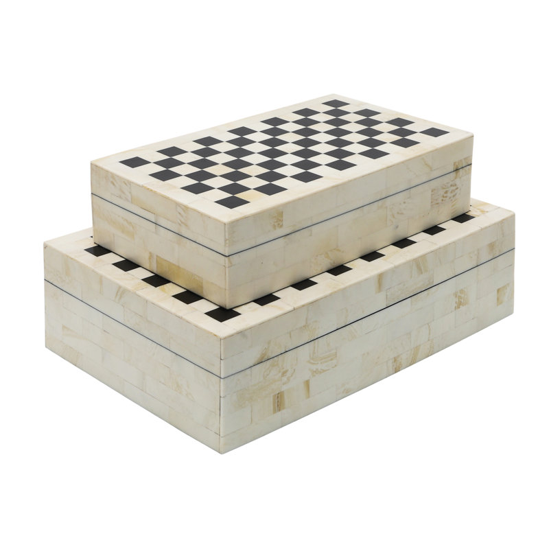 Wayfair Knouse Checkered Decorative Box With Lid For Jewelry Or Keepsakes – Modern Storage Accent For Entryway Tabletop Or Shelf – Decorative Box Home Organizer – Set Of 2 12" Black & White