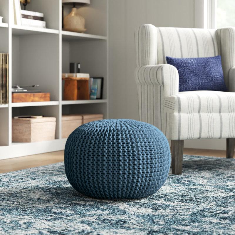 Wayfair Kylie 20" Wide Round Indoor/Outdoor All-Weather Polyester Woven Pouf Ottoman/Footstool by Jaipur Living
