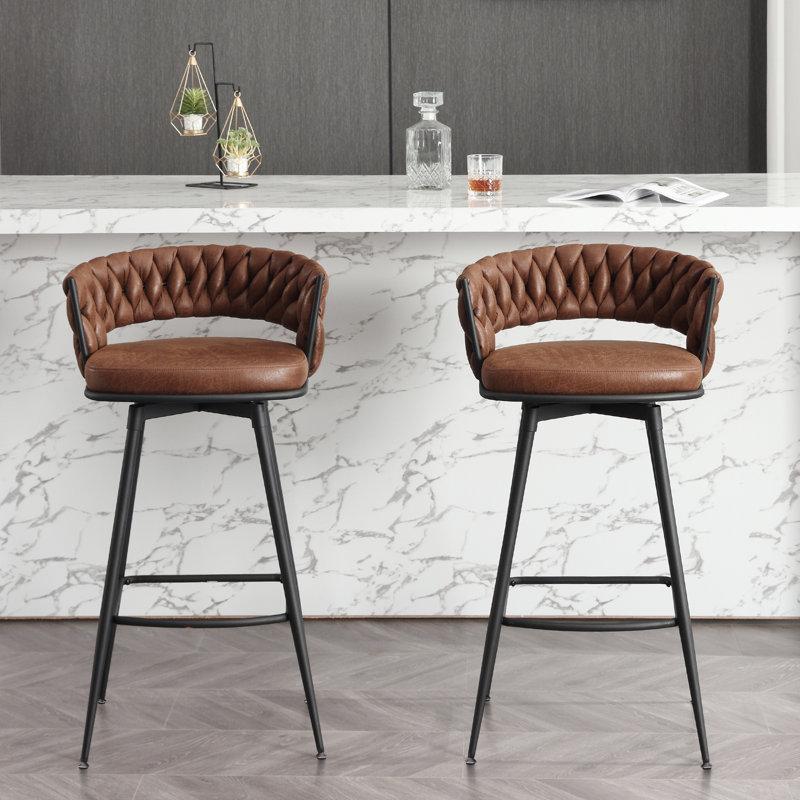 Wayfair Kymberlynn Swivel Upholstered Low Back Bar & Counter Stool With Metal Frame (Set Of 2)