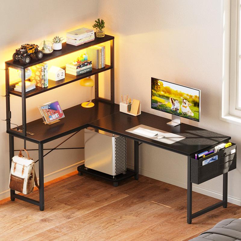 Wayfair L-shaped Desk With Power Outlet Gaming Desk With Led Light Reversible L-shaped Computer Desk With Shelf Corner Desk With Storage Bag&hook Home Office Desk With Cpu Stand