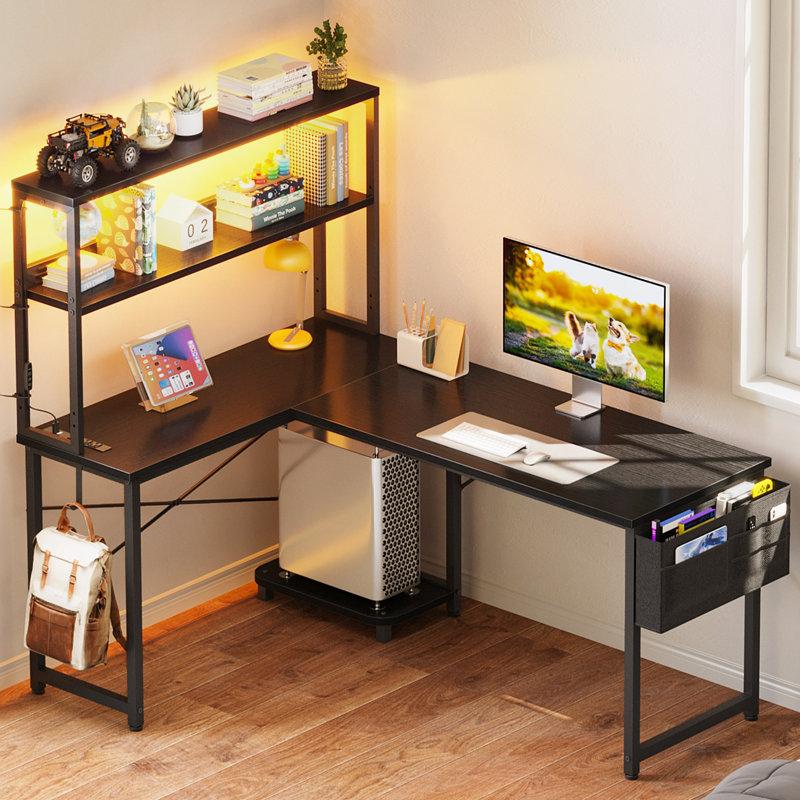 Wayfair L-shaped Desk With Power Outlet Gaming Desk With Led Light Reversible L-shaped Computer Desk With Shelf Corner Desk With Storage Bag&hook Home Office Desk With Cpu Stand