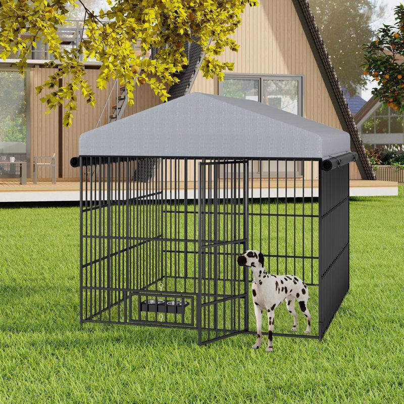 Wayfair Large Dog Kennel Outdoor Pet Pens Dogs Run Enclosure Animal Hutch Metal Coop Fence With Roof Cover(6.6'L X 6.6'W X 6.4'H)