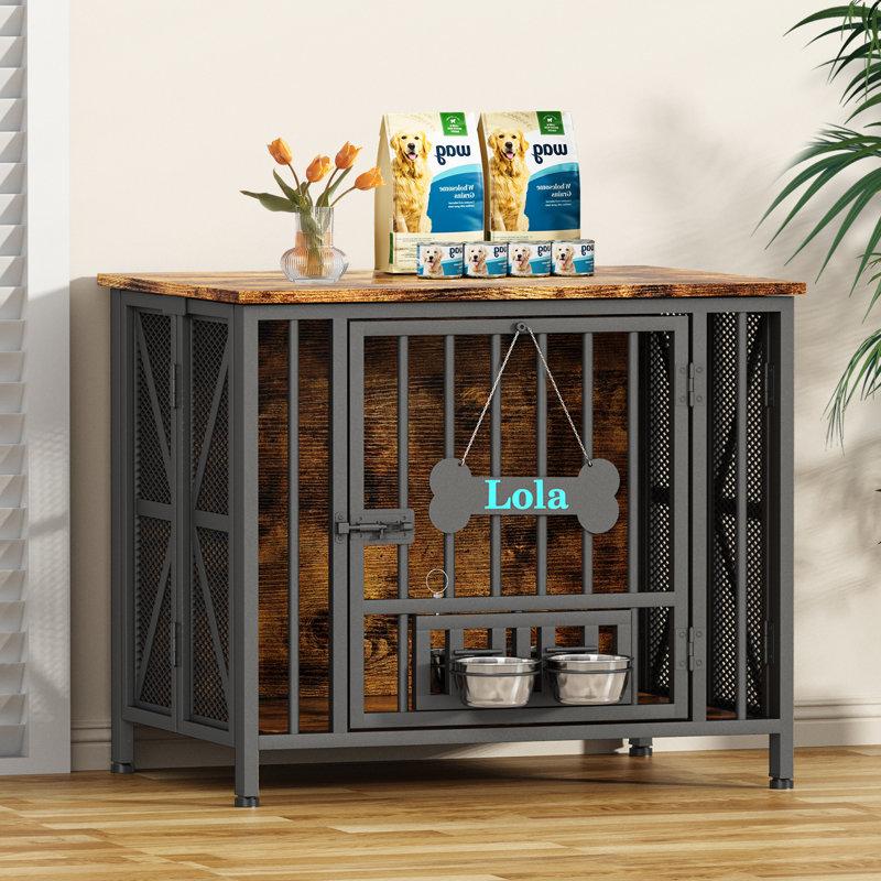 Wayfair Large Foldable Dog Crate Furniture Assembly-Free Dog Crate With Adjustable Bowls And Name Tag For Small Medium Large Dog