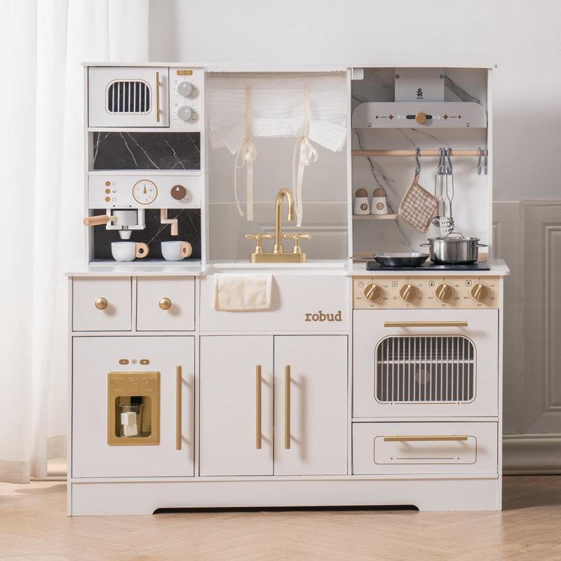 Wayfair Large Preschool Kitchen Playset Large Wooden Play Kitchen With Oven Refrigerator Coffee Machine And Microwave Realistic Toddler Kitchen Set