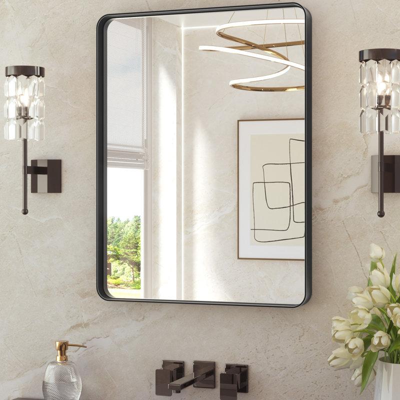 Wayfair Leaderville 1.2" Thick Aluminum Framed Bathroom Mirror Decorative Mirror Wall Mirror with Tempered Glass French Cleat Mounted