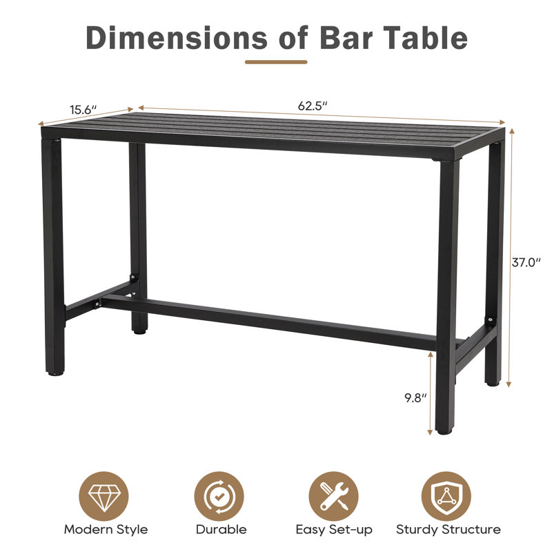 Wayfair Levicy Rectangular Metal Outdoor Bar Table Rectangular Standing Height Table Rectangular Outdoor Buffet & Console Table For Kitchen Deck Backyard Poolside
