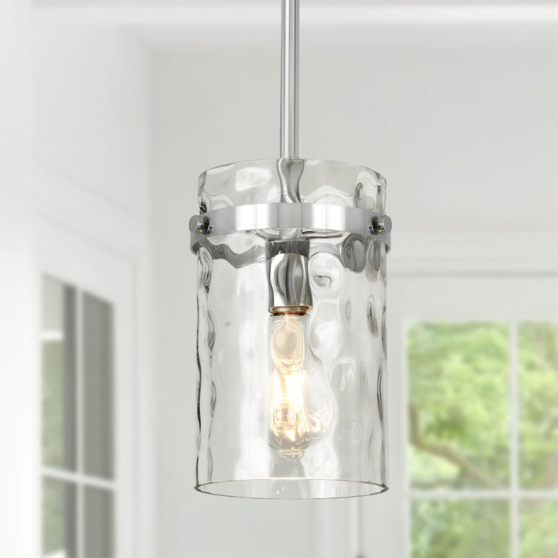 Wayfair Levona 1 - Light Large Kitchen Island Pendant With Clear Hammered Glass Shade