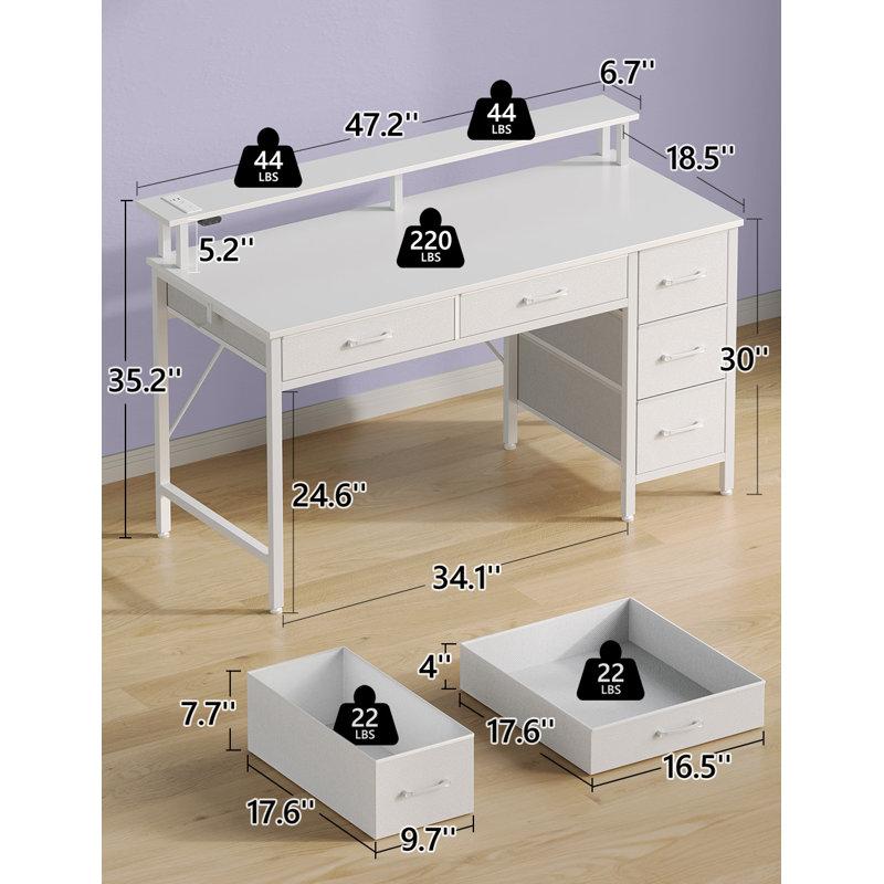 Wayfair Linze Computer Desk W/ Monitor Shelf RGB LED Lights USB Ports & Drawers