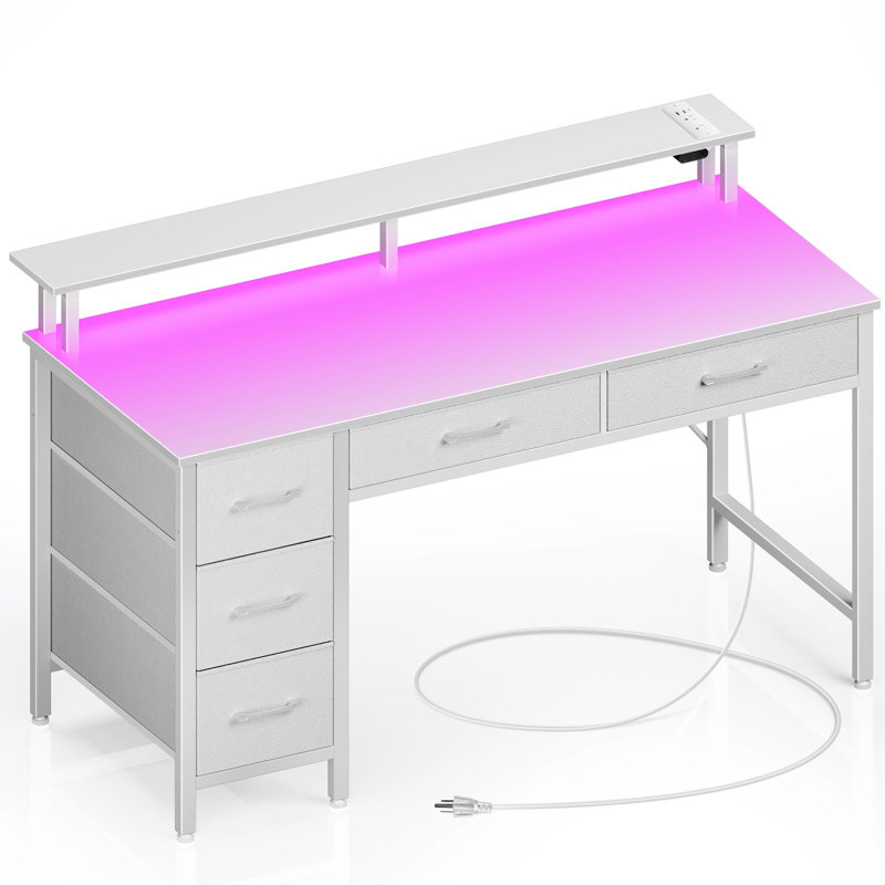 Wayfair Linze Computer Desk W/ Monitor Shelf RGB LED Lights USB Ports & Drawers