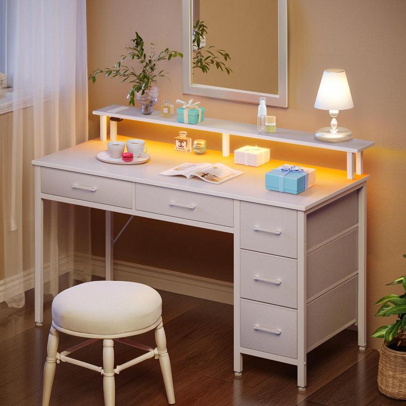 Wayfair Linze Computer Desk w/ Monitor Shelf RGB LED Lights USB Ports & Drawers