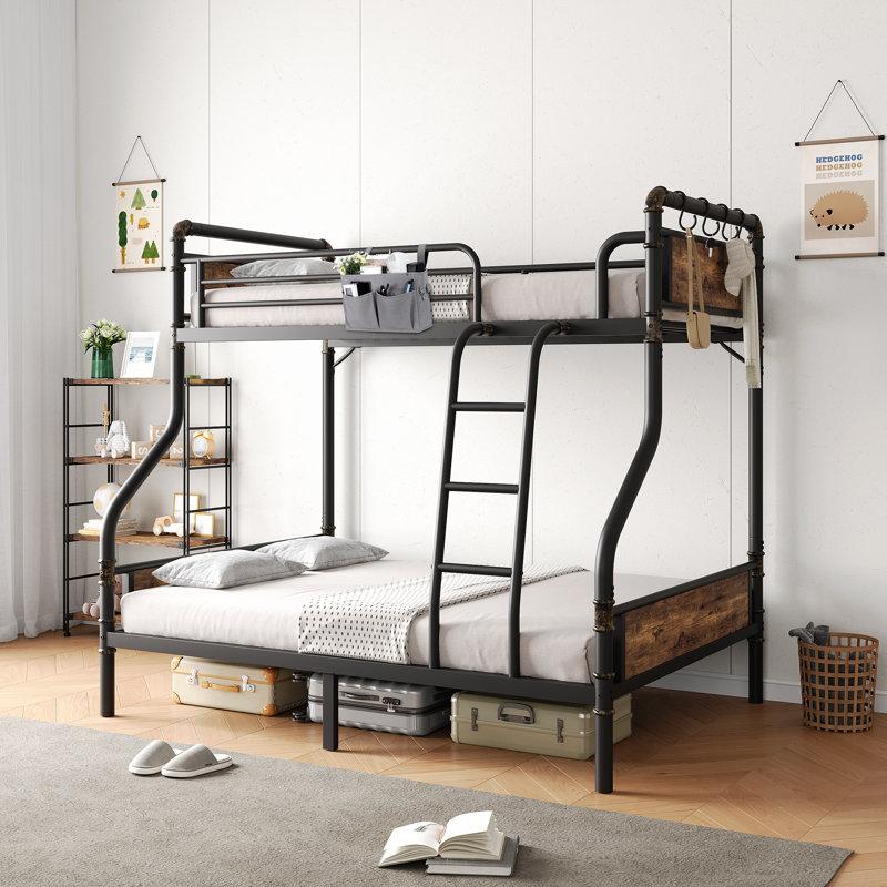 Wayfair Lunario Metal Twin - Over - Full Convertible Bunk Bed With Safety High Guardrails And Antique Wood Grain
