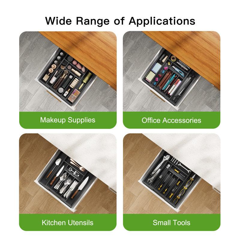 Wayfair Luzius Bamboo Adjustable Expandable 8 Slot Flatware Drawer Organizer Silverware Organizer For Kitchen Utensils