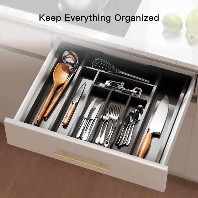 Wayfair Luzius Bamboo Adjustable Expandable 8 Slot Flatware Drawer Organizer Silverware Organizer For Kitchen Utensils