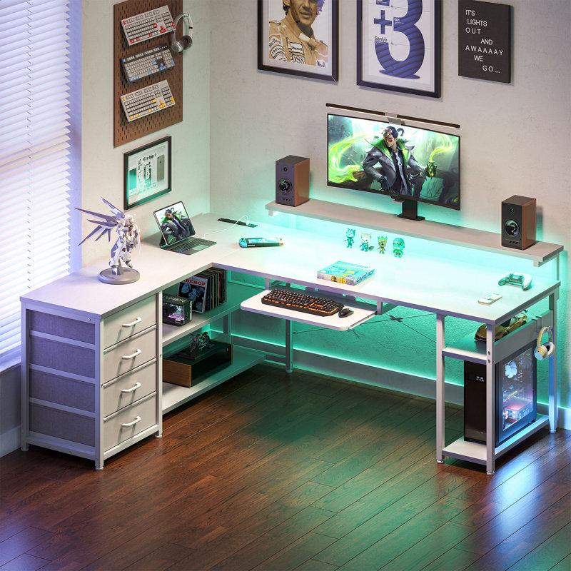 Wayfair Lymon L-Shaped Metal Base Computer Desk With Power Outlet