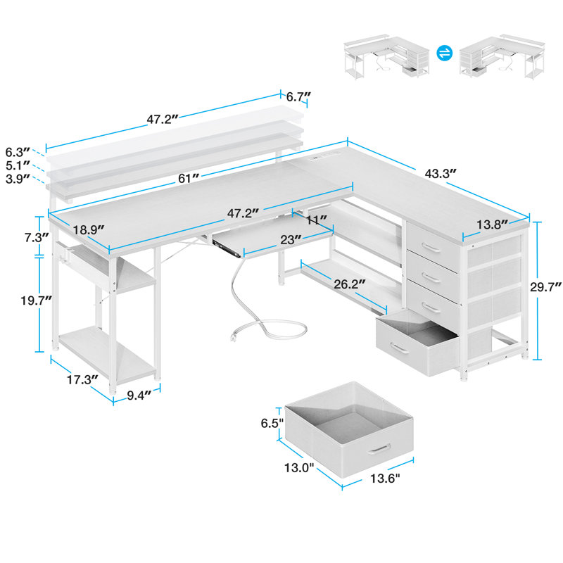 Wayfair Lymon L-Shaped Metal Base Computer Desk With Power Outlet