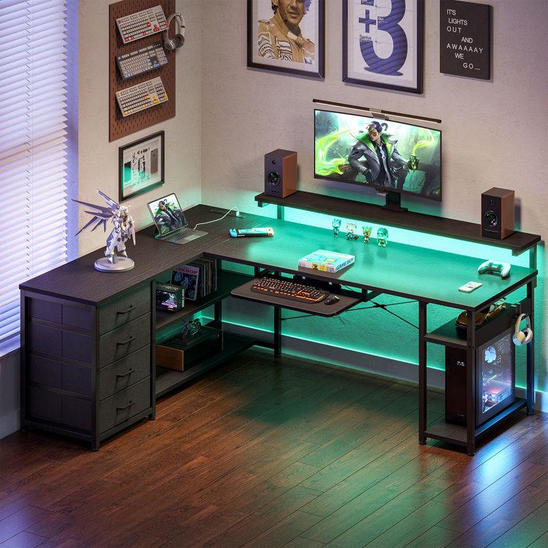 Wayfair Lymon L-Shaped Metal Base Computer Desk With Power Outlet