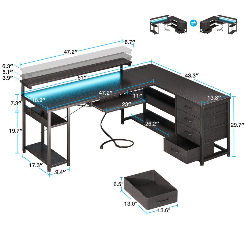 Wayfair Lymon L-Shaped Metal Base Computer Desk With Power Outlet