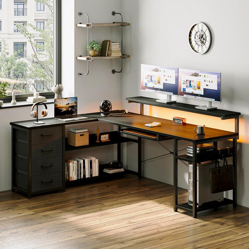 Wayfair Lymon L-Shaped Metal Base Computer Desk with Power Outlet