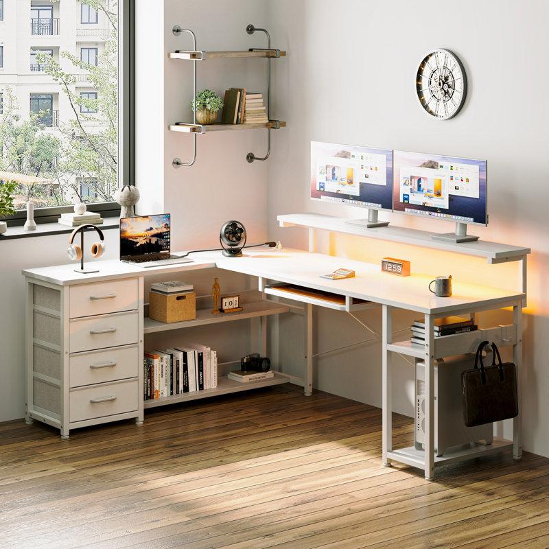 Wayfair Lymon L-Shaped Metal Base Computer Desk with Power Outlet