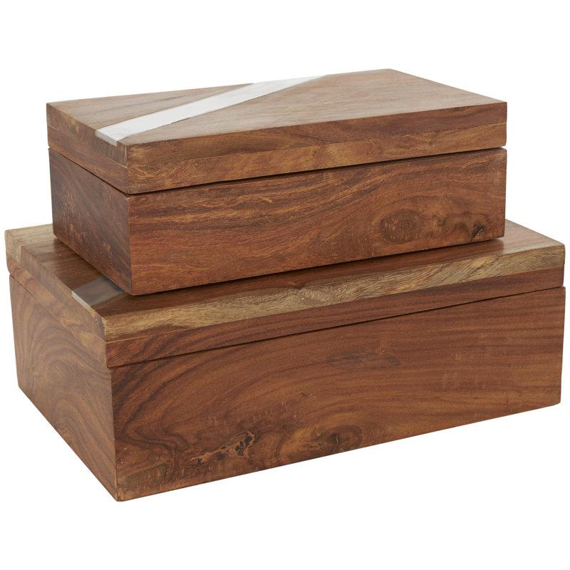 Wayfair Mango Wood Decorative Brown Box With Silver Diagonal Stripes Set
