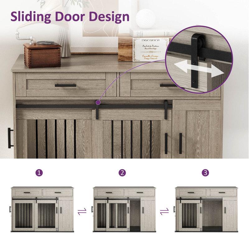 Wayfair Marysville 45''L Large Dog Crate Furniture With Storage Drawers Cabinet Sliding-Door