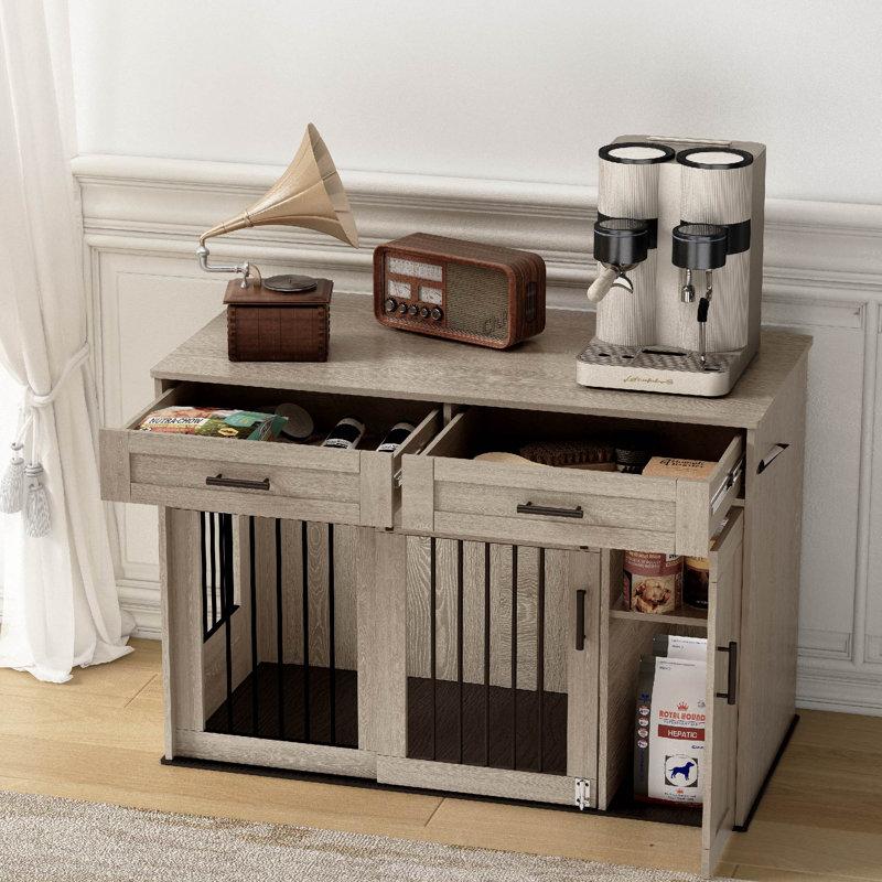 Wayfair Marysville 45''L Large Dog Crate Furniture With Storage Drawers Cabinet Sliding-Door