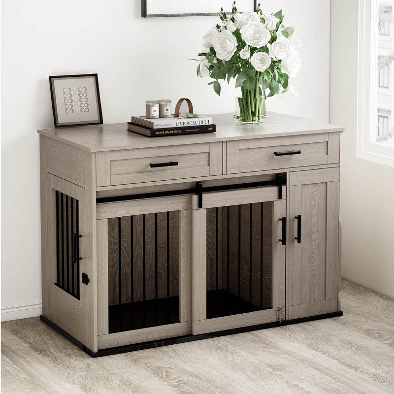 Wayfair Marysville 45''L Large Dog Crate Furniture with Storage Drawers Cabinet Sliding-Door