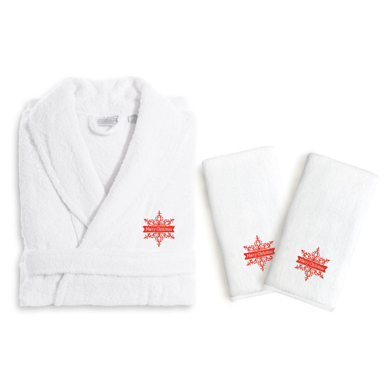 Wayfair Merry Christmas Cotton Terry Cloth Bathrobe with Pockets
