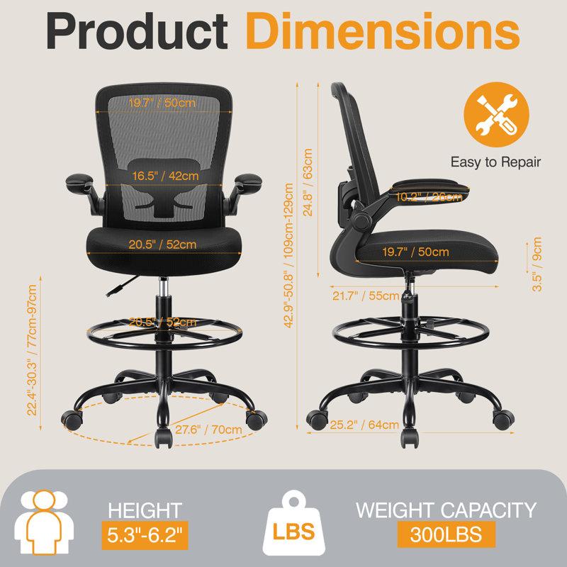 Wayfair Mesh Drafting Chair Tall Office Chair With Adjustable Footrest Ring