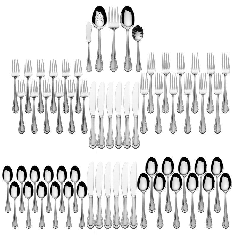 Wayfair Mikasa Regent Bead 65-Piece 18/10 Stainless Steel Flatware Set Service For 12