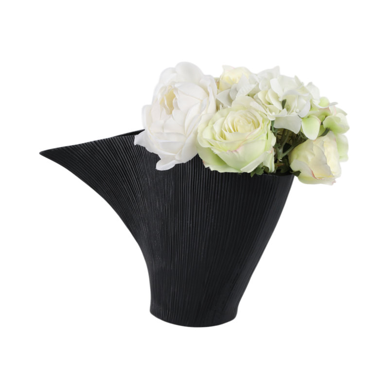 Wayfair Modern Aluminum Metal Vase With Sculptural Design And Textured Finish