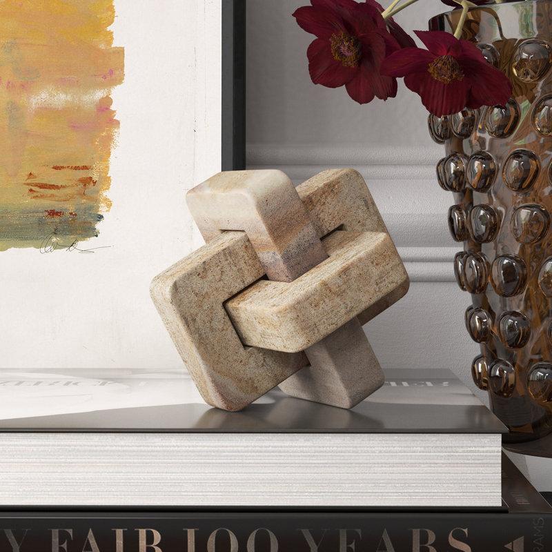 Wayfair Modern Glam 5" Interlocking Marble Sculpture - Brown Stone Decorative Object For Home Office Bedroom And Living Room Decor