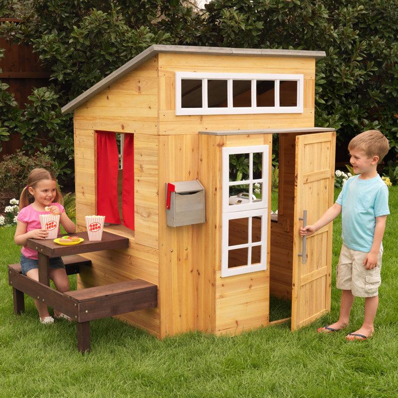 Wayfair Modern Outdoor Wooden Playhouse With Picnic Table Mailbox And Outdoor Grill