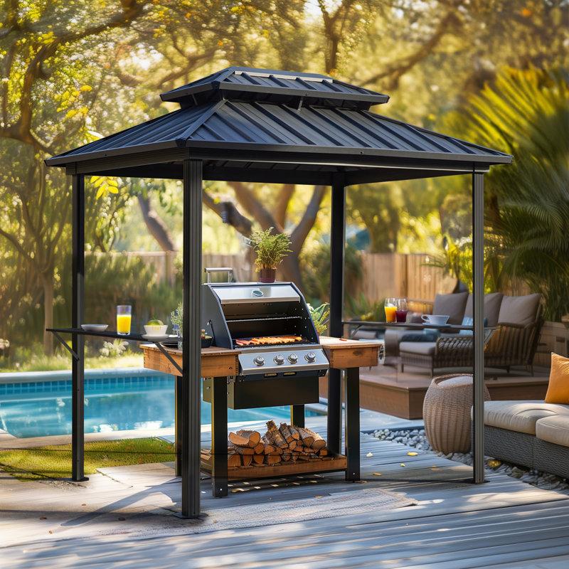 Wayfair Modern Shade Grill Gazebo 6' X 8' Aluminum BBQ Gazebos With Shelves Outdoor Grill Gazebo For Patio Lawn Backyard Deck