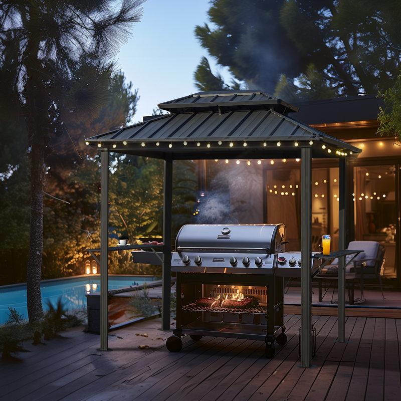 Wayfair Modern Shade Grill Gazebo 6' X 8' Aluminum BBQ Gazebos With Shelves Outdoor Grill Gazebo For Patio Lawn Backyard Deck