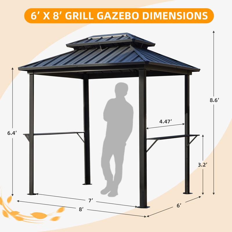 Wayfair Modern Shade Grill Gazebo 6' X 8' Aluminum BBQ Gazebos With Shelves Outdoor Grill Gazebo For Patio Lawn Backyard Deck