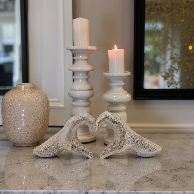 Wayfair Modern Stoneware Ceramic Hand Heart Decorative Sculpture