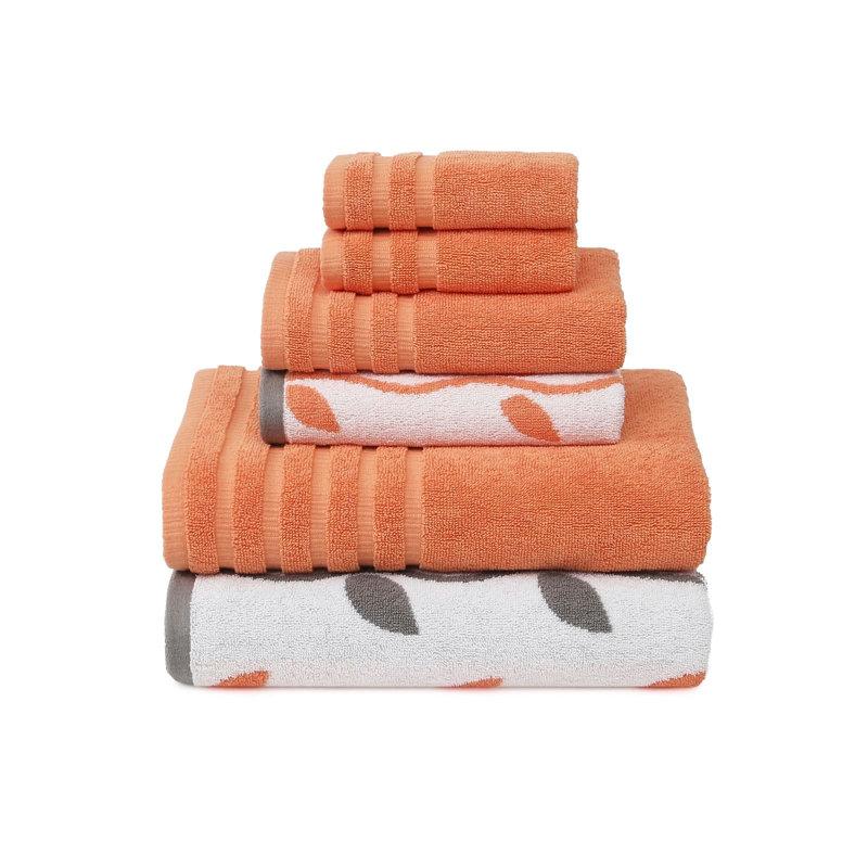 Wayfair Modern Threads Organic Vines 6-Piece Yarn Dyed Jacquard & Solid Towel Set – 100% Cotton Quick Dry & Absorbent Bath Hand & Washcloths
