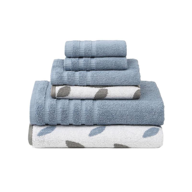 Wayfair Modern Threads Organic Vines 6-Piece Yarn Dyed Jacquard & Solid Towel Set – 100% Cotton Quick Dry & Absorbent Bath Hand & Washcloths