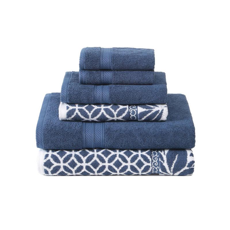 Wayfair Modern Threads Trefoil Filigree 6-Piece Reversible Yarn Dyed Jacquard Towel Set – 100% Cotton Quick Dry & Absorbent Bath Hand & Washcloths