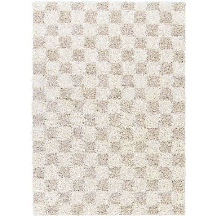 Wayfair Molly Checkered Machine Woven Polypropylene Area Rug In Cream/Light Beige