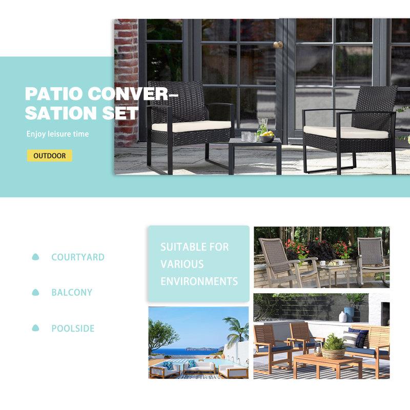 Wayfair Moncure 3 Piece Seating Group With Cushions