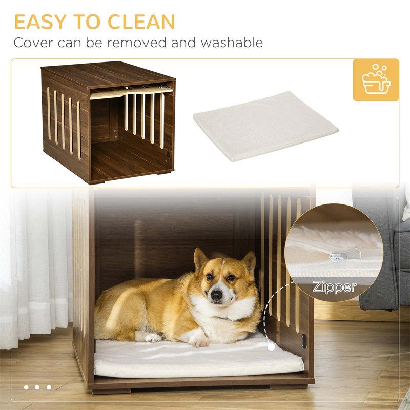 Wayfair Monique Furniture Style Dog Crate End Table Decorative Puppy House With Soft Cushion Side Holes Removable Door Panel Safety Lock Indoor Use For Small & Medium Dogs Brown