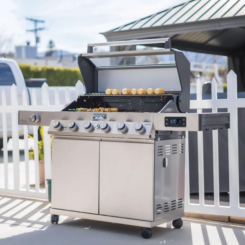 Wayfair Monument Grills Smart Denali 605 6-Burner Stainless Steel Gas Grill 84 000 BTU Natural Gas & Liquid Propane Compatible – Perfect for Family BBQs