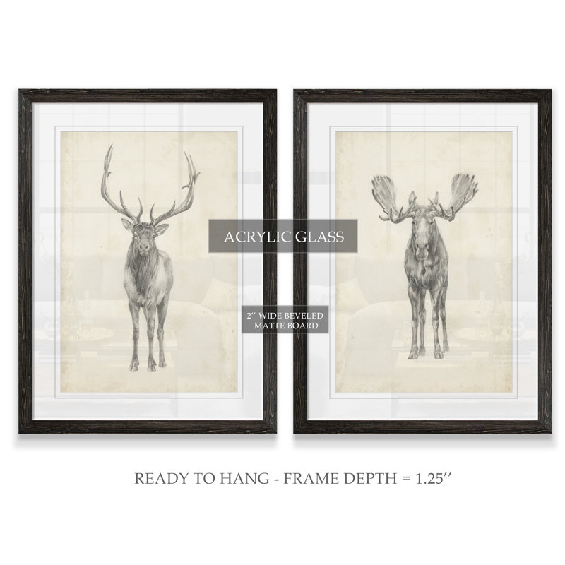 Wayfair " Moose Study " By Antonyus Bunjamin (Abe) 2 - Pieces