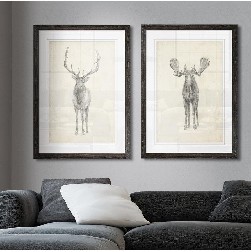 Wayfair " Moose Study " By Antonyus Bunjamin (Abe) 2 - Pieces