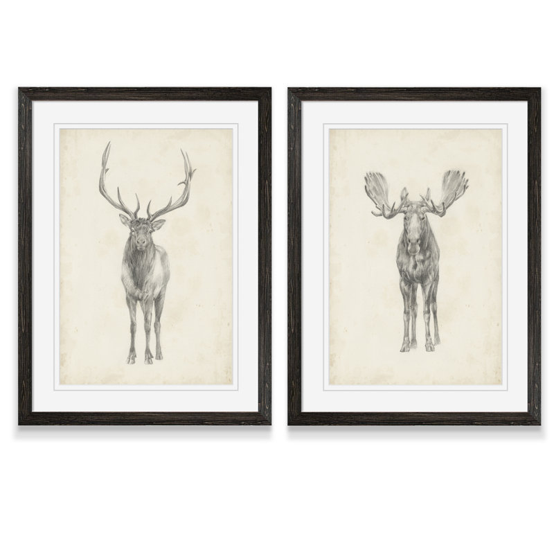 Wayfair " Moose Study " By Antonyus Bunjamin (Abe) 2 - Pieces
