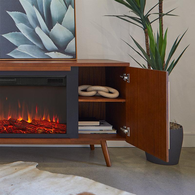 Wayfair Morris 72" Mid-Century TV Stand With Electric Fireplace By Real Flame