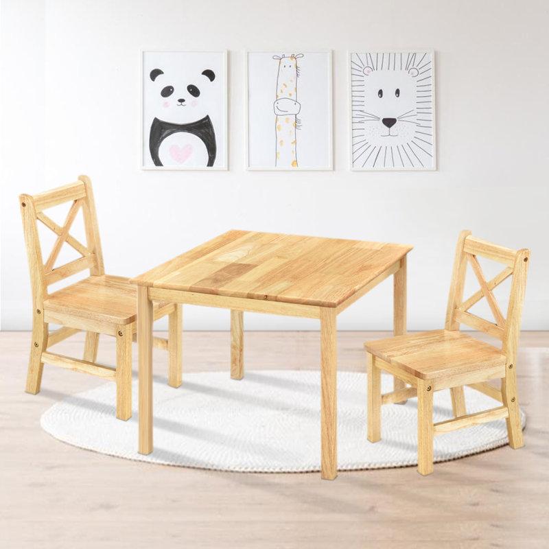 Wayfair Myona Kids 3 Piece Solid Wood Play Or Activity Table and Chair Set